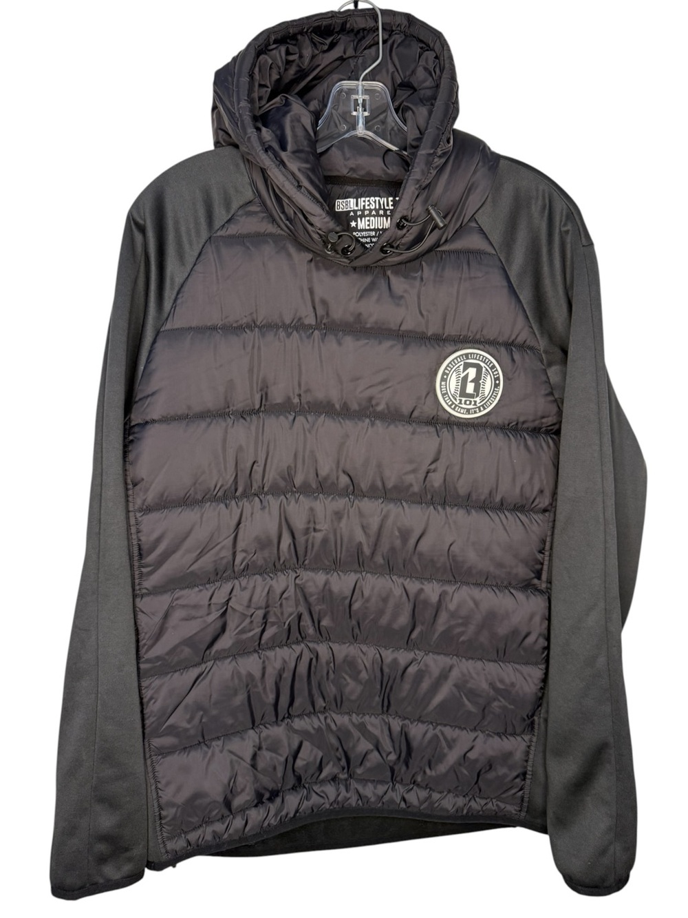 BSBL Lifestyle Apparel Men's Black Quilted Puffer Hoodie Jacket size Medium